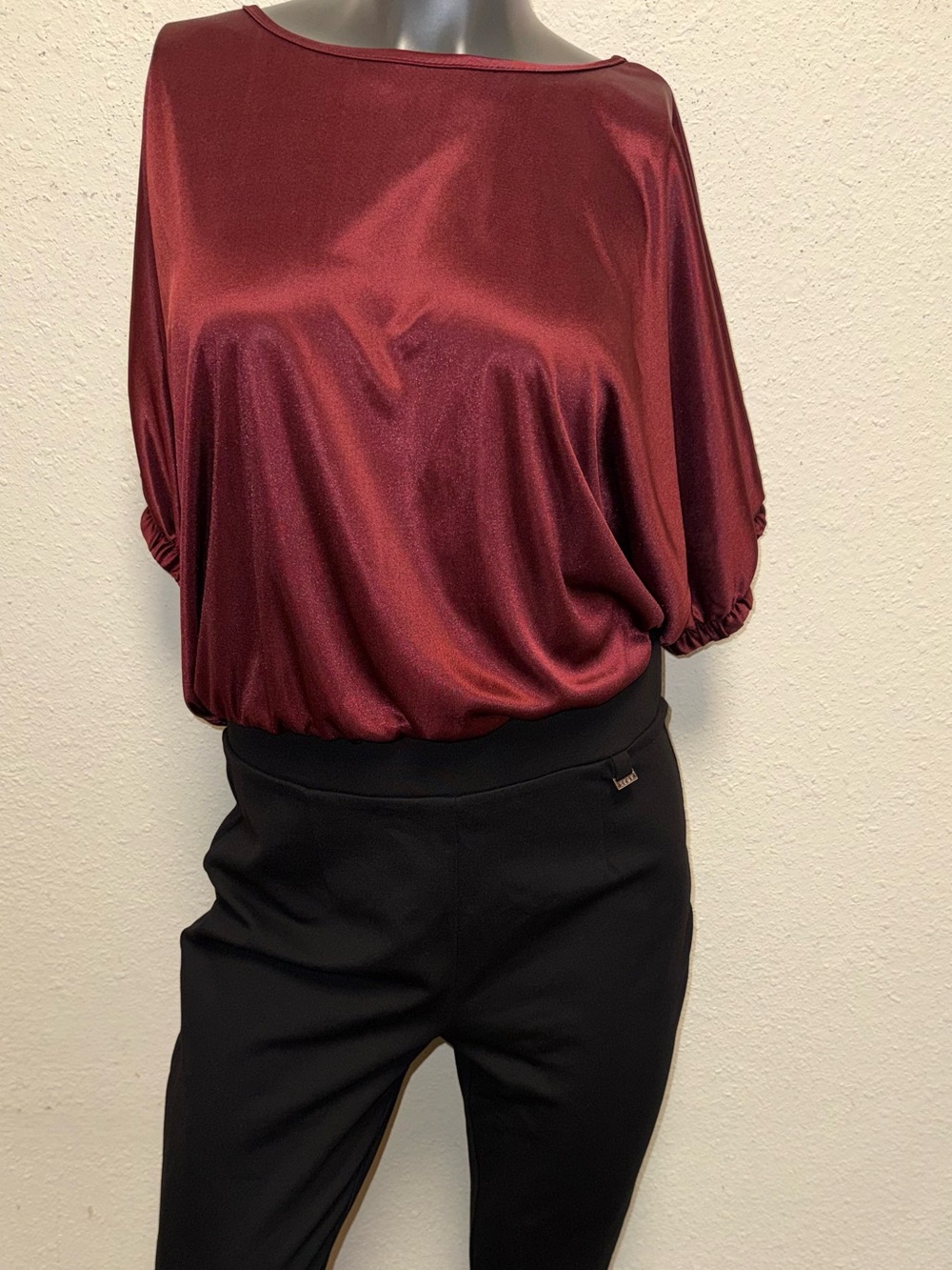 Tempted Hearts Satin Dolman Top - Burgundy